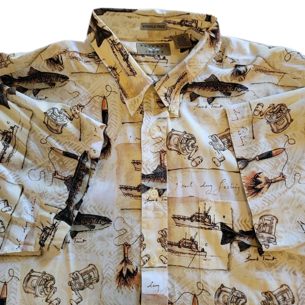 Natural Issue Men's Short-Sleeve‎ Fishing Themed Print Hawaiian Shirt Size XL